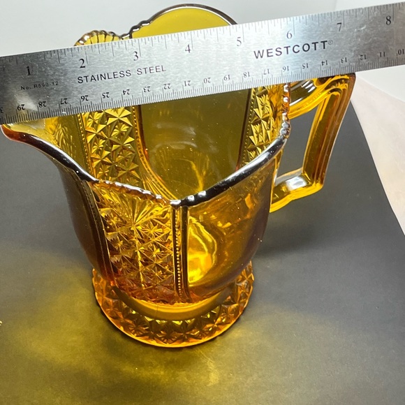 Antique EAPG Amber Water Pitcher Fan and Starburst Pattern Late 1800s Victorian - Picture 11 of 15
